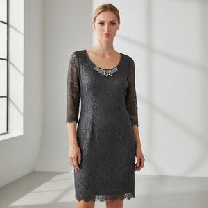 Velvet by Graham & Spencer Gray Lace Beaded Embellished Dress Size Small